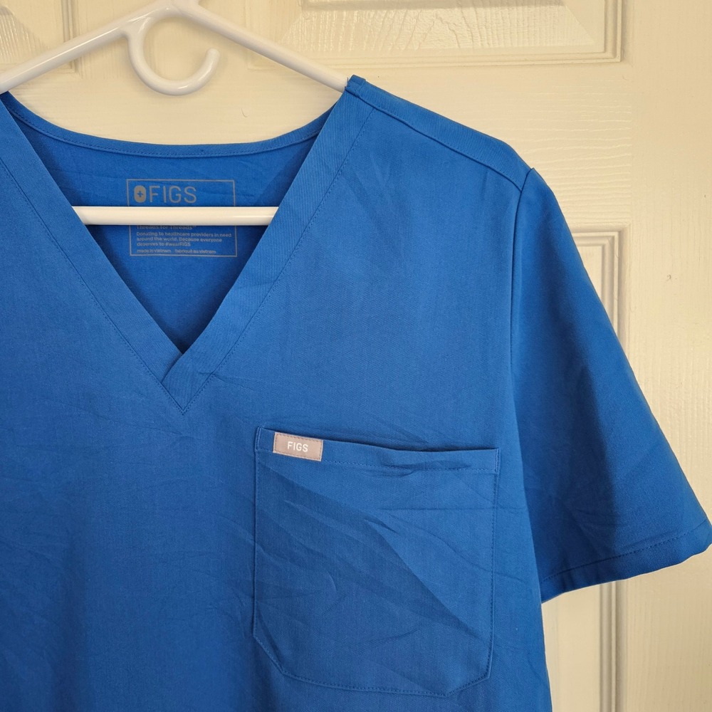 FIGS Technical Collection Blue Scrub Top V-Neck Short Sleeve Pocket Womens XL